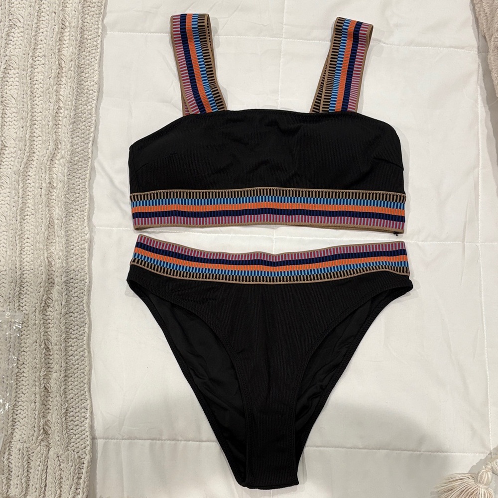 Black Striped Women's Bikini Set